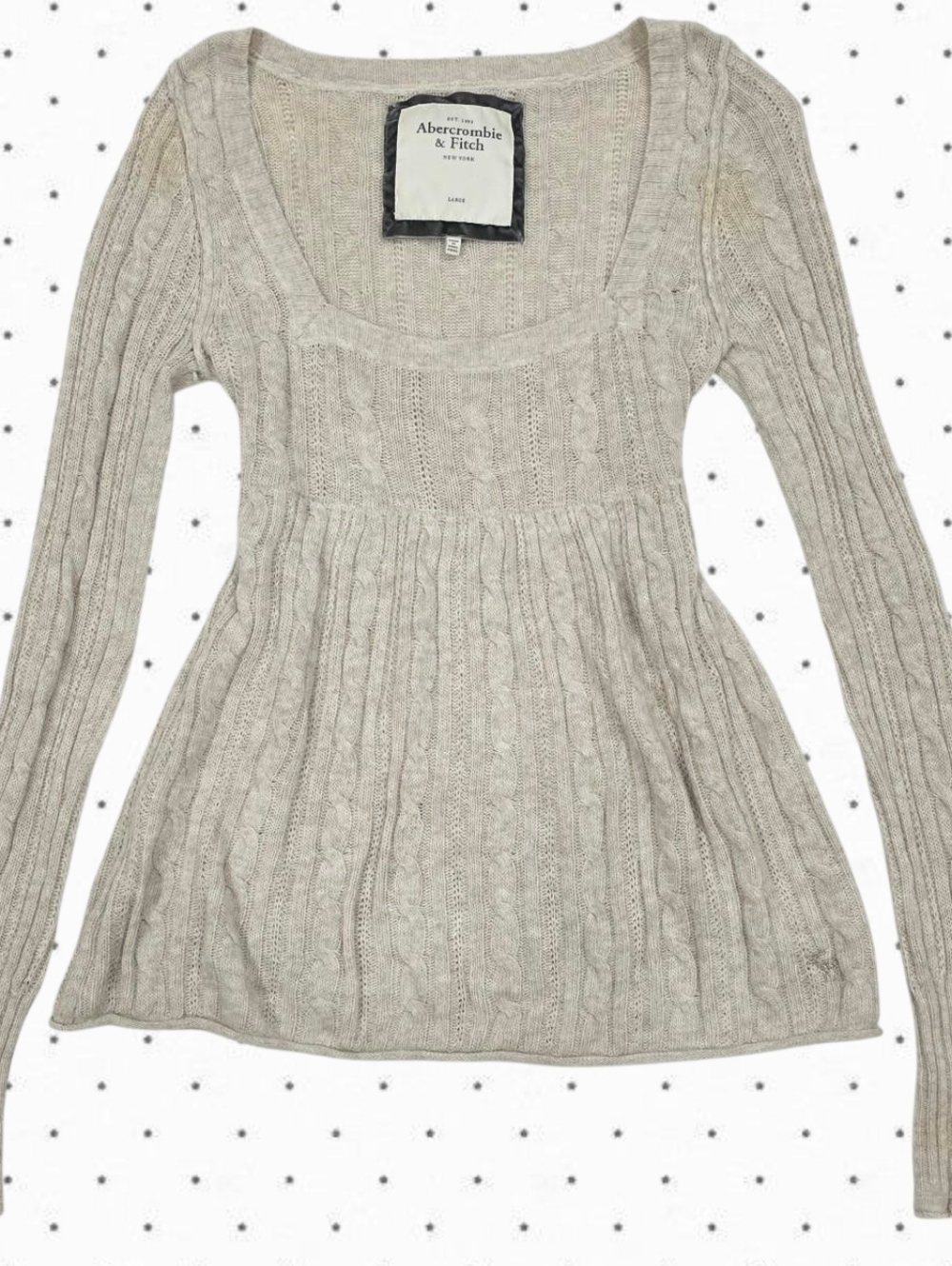 Abercrombie vintage cream grey cable knit square neck sweater babydoll top - Picture 3 of 6